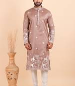 Men viscose silk embroidered designer kurta set