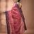 Peach pink tant pure cotton saree with violet woven border