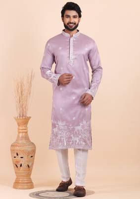 Men viscose silk embroidered designer kurta set 1