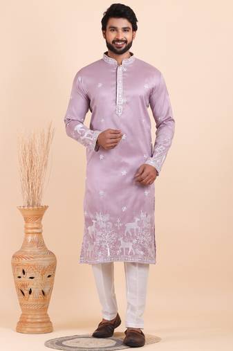 Men viscose silk embroidered designer kurta set