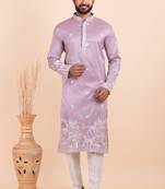 Men viscose silk embroidered designer kurta set