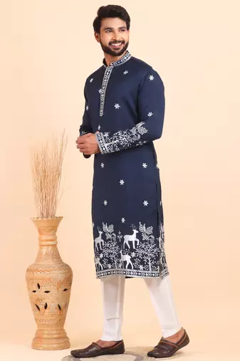 Men viscose silk embroidered designer kurta set