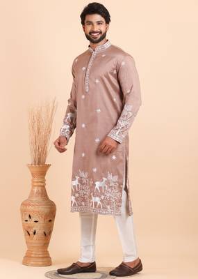 Men viscose silk embroidered designer kurta set 2