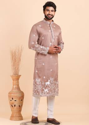 Men viscose silk embroidered designer kurta set 3