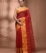 Red tant pure cotton saree with zari border