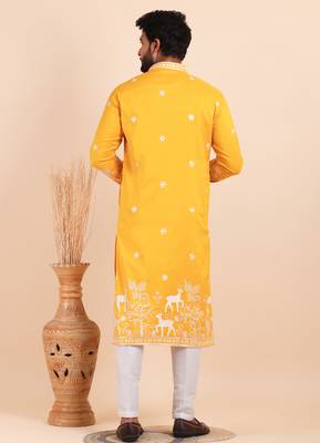 Men viscose silk embroidered designer kurta set 4