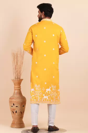 Men viscose silk embroidered designer kurta set
