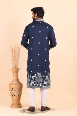 Men viscose silk embroidered designer kurta set 4