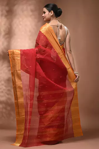 Red tant pure cotton saree with zari border