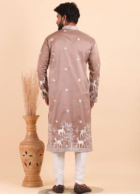Men viscose silk embroidered designer kurta set 4