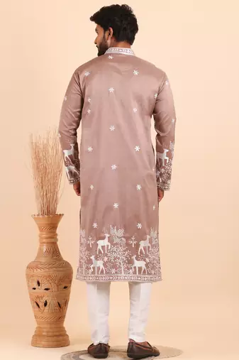 Men viscose silk embroidered designer kurta set