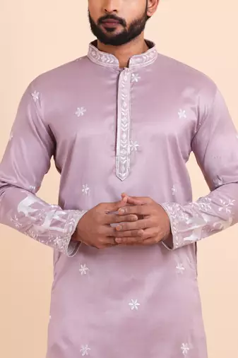 Men viscose silk embroidered designer kurta set
