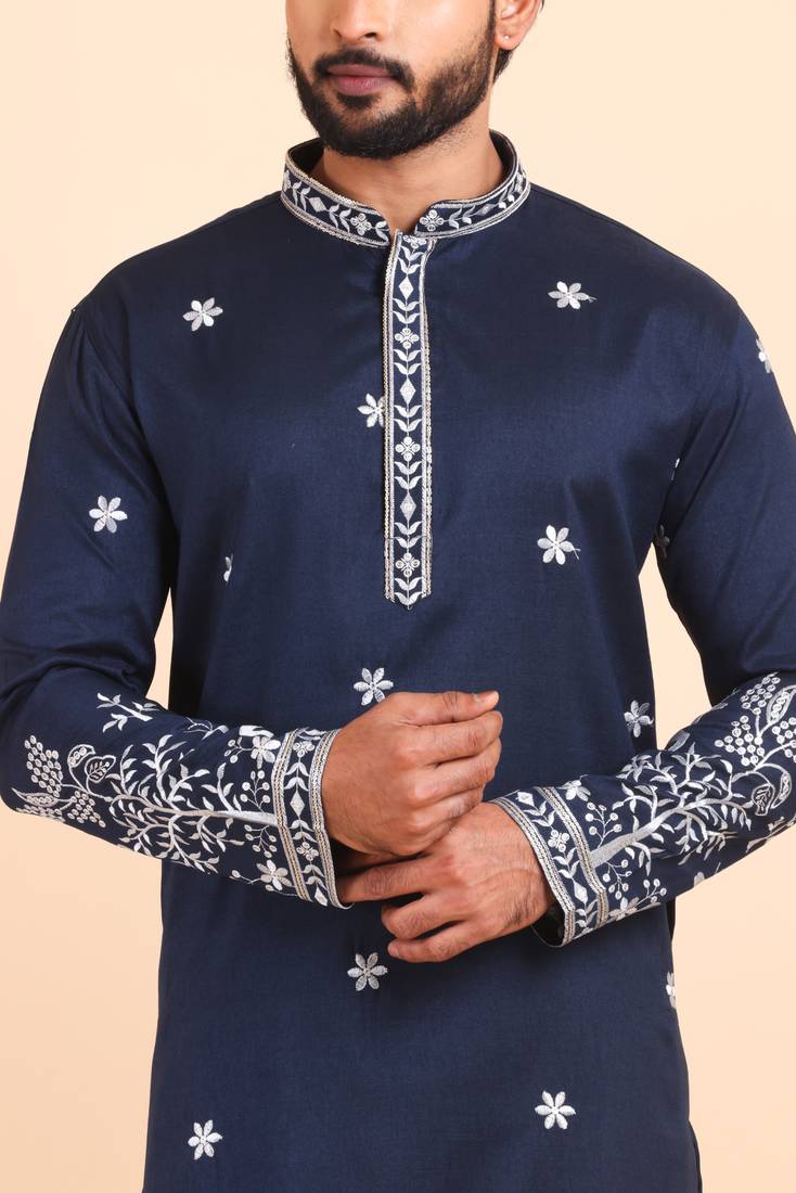 Men viscose silk embroidered designer kurta set