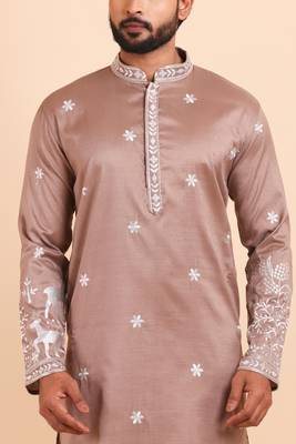 Men viscose silk embroidered designer kurta set 5