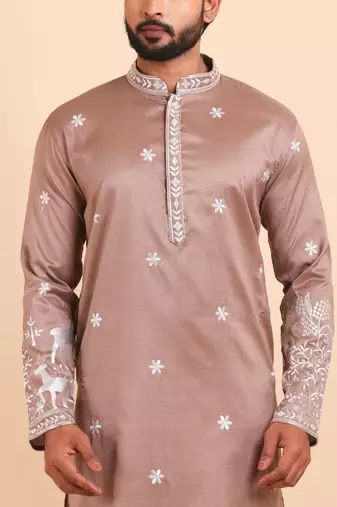 Men viscose silk embroidered designer kurta set