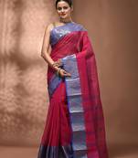 Pink tant pure cotton saree with zari border