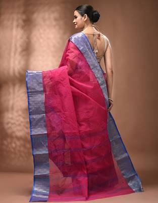 Pink tant pure cotton saree with zari border 2