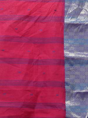 Pink tant pure cotton saree with zari border 5