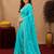 Sea green soft shimmer chiffon embroidery work saree with unstitched blouse piece