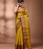 Yellow tant pure cotton saree with zari border