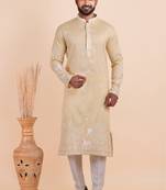 Men viscose silk embroidered designer kurta set