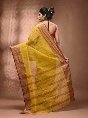 Yellow tant pure cotton saree with zari border 2