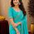 Sea green soft shimmer chiffon embroidery work saree with unstitched blouse piece