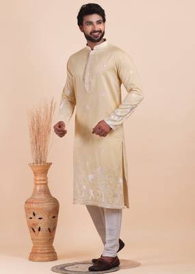 Men viscose silk embroidered designer kurta set 2