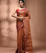 Brown tant pure cotton saree with zari border
