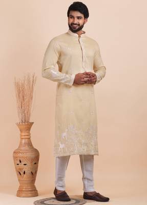 Men viscose silk embroidered designer kurta set 3