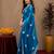Teal blue soft shimmer chiffon embroidery work saree with unstitched blouse piece
