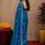 Teal blue soft shimmer chiffon embroidery work saree with unstitched blouse piece