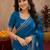 Teal blue soft shimmer chiffon embroidery work saree with unstitched blouse piece