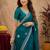 Bottle green soft shimmer chiffon embroidery work saree with unstitched blouse piece