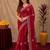 Red soft shimmer chiffon embroidery work saree with unstitched blouse piece