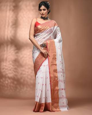 White tant pure cotton saree with zari border 1