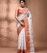 White tant pure cotton saree with zari border