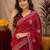 Red soft shimmer chiffon embroidery work saree with unstitched blouse piece