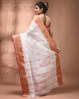 White tant pure cotton saree with zari border 2