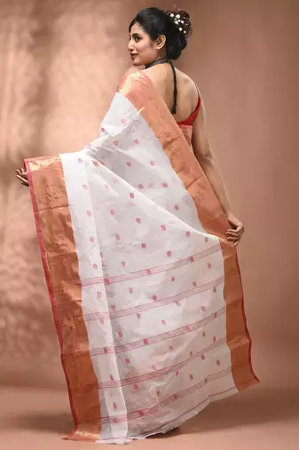White tant pure cotton saree with zari border