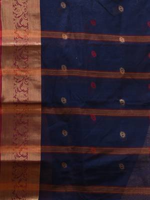 Navy blue tant pure cotton saree with zari border 5