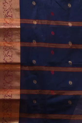Navy blue tant pure cotton saree with zari border