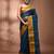 Sapphire blue tant pure cotton saree with rich golden zari border & pallu