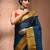 Sapphire blue tant pure cotton saree with rich golden zari border & pallu