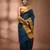 Sapphire blue tant pure cotton saree with rich golden zari border & pallu