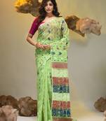 Light green silk cotton handwoven soft jamdani saree