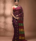 Magenta silk cotton handwoven soft jamdani saree