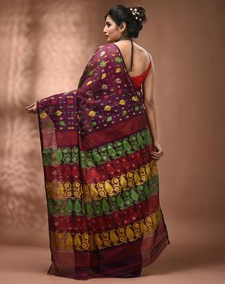 Magenta silk cotton handwoven soft jamdani saree 2