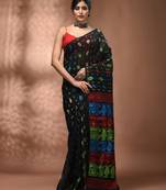 Black silk cotton handwoven soft jamdani saree