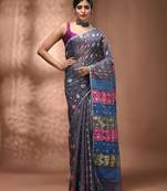 Light grey silk cotton handwoven soft jamdani saree